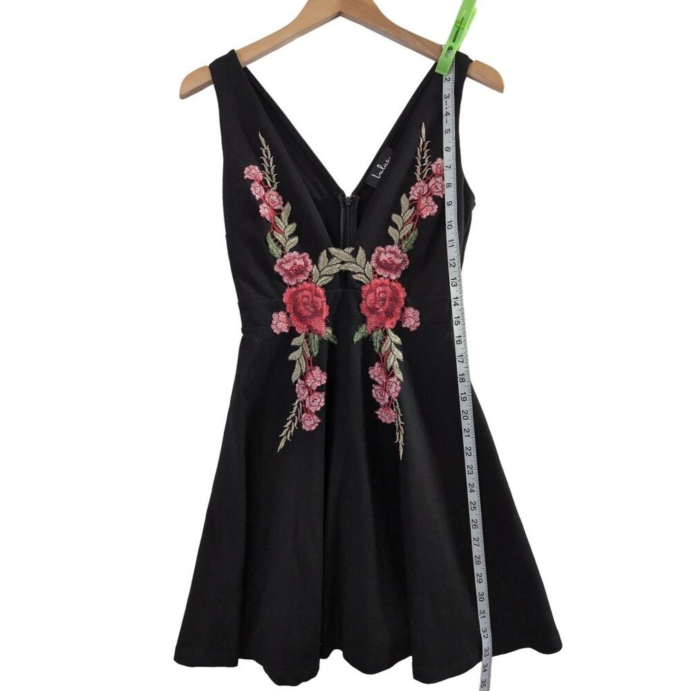 LuLus Rose Skater Dress Women S Black Floral Embroidered Romantic Boho Festival - Picture 8 of 10